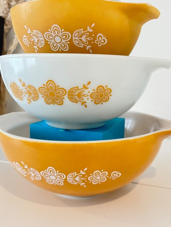 PYREX mixing bowls vintage butterfly gold Cinderella nesting set of 4 floral - Picture 16 of 16